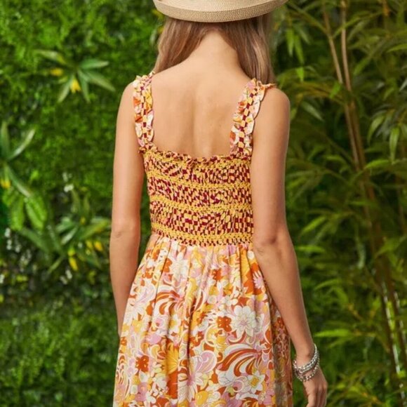 Davi & Dani Multi Smocked Bodice Geo Ruffle Strappy Midi Dress - Picture 7 of 11